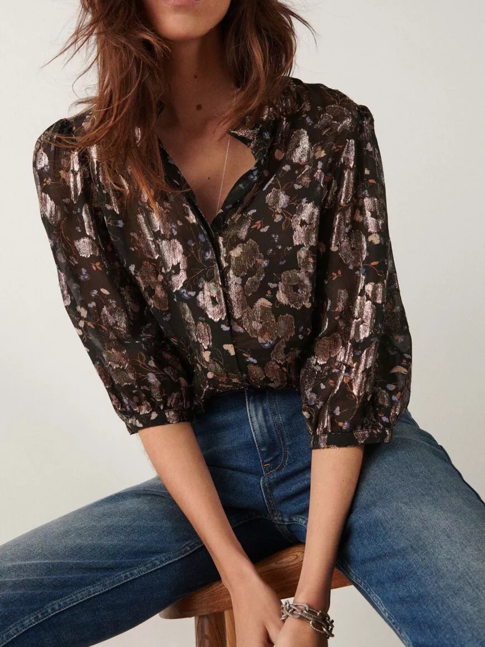 ba&sh Tanama Metallic Floral Printed Shirt